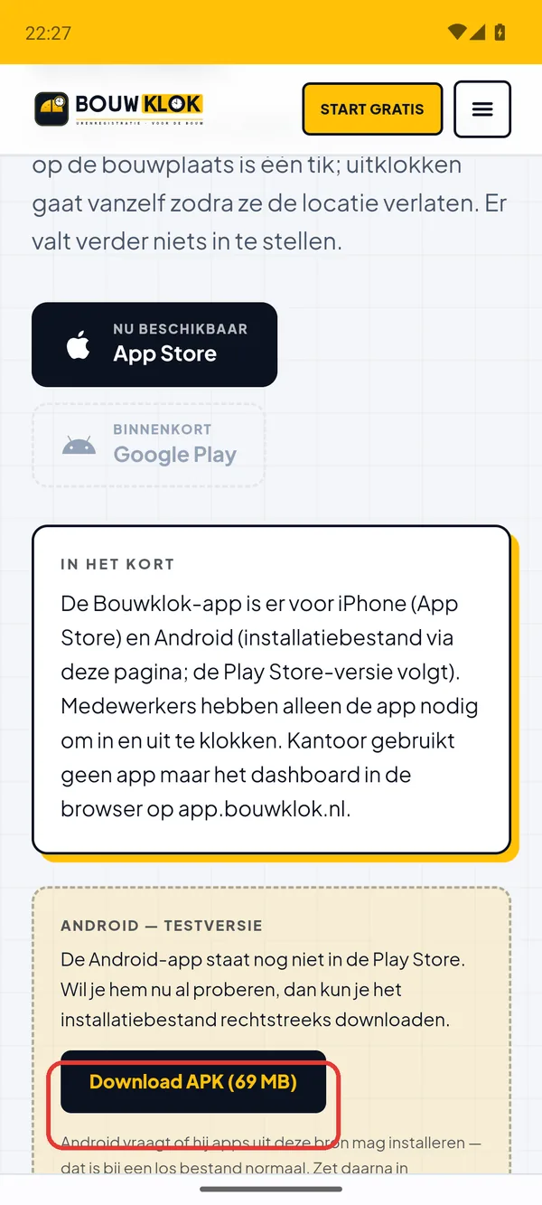 De knop Download APK
