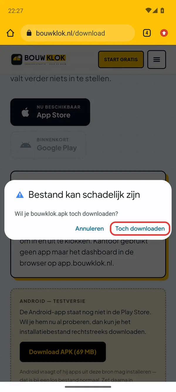 Chrome vraagt of je het bestand toch wilt downloaden