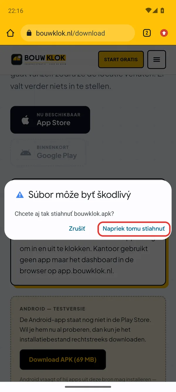 Chrome sa pýta, či chcete súbor napriek tomu stiahnuť