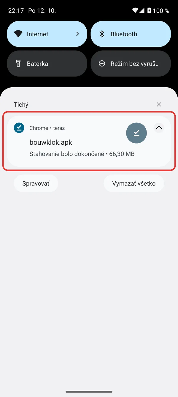 Upozornenie Sťahovanie bolo dokončené s bouwklok.apk