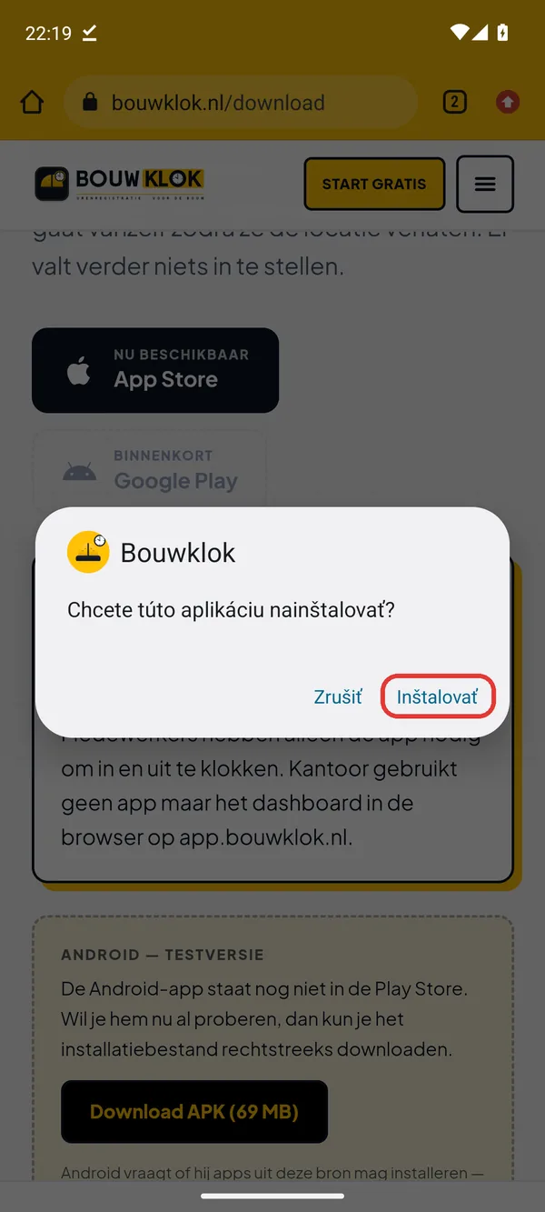 Otázka, či chcete aplikáciu nainštalovať